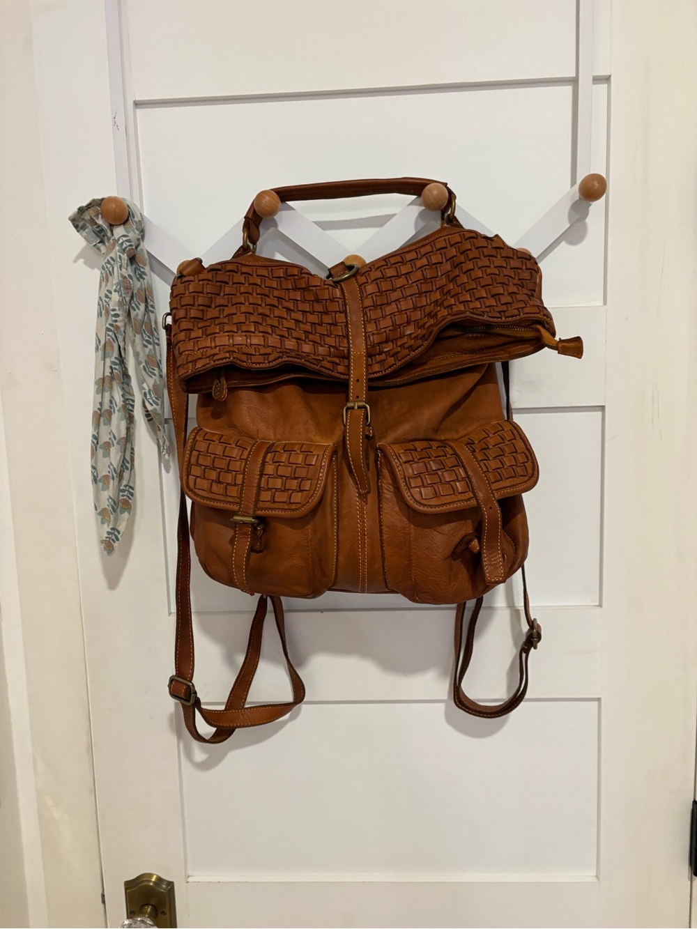 Woven 100% Leather Brown Backpack made in Italy